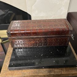 Vintage Hand—Carved Wooden Jewelry Box ,made in Poland 9.5”x3.5”