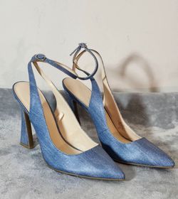 Nine West Denim Pointed-toe, Sculpted Heel Slingback Heels Size 11, Color: Blue