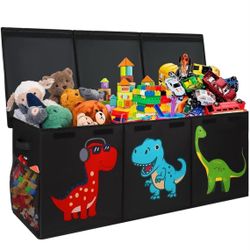 Extra Large Toy Box Chest, Collapsible Storage Organizer with Lids, Sturdy Dinosaur Toybox for Boys Girls,