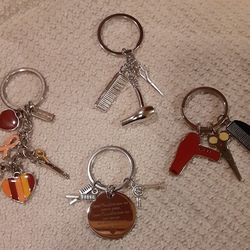 NEW Metal Hair Stylist Keychains w/ Scissors, Comb, Blowdryer & Hearts Charms