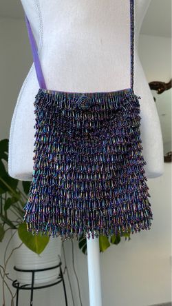 Vintage Iridescent Purple Beaded Crossbody Purse!!