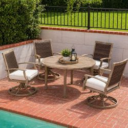 Outdoor Patio Dining Set Table + 4 Swivel chairs 