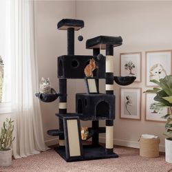 65” Cat Tree Tower Condo – Multi-Level Cat Furniture w/ Hammock, Scratching Posts, and Perches