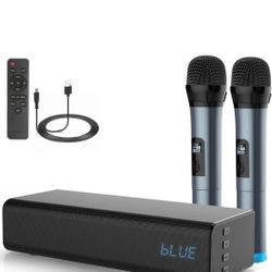 Wireless Soundbar with Mic and Remote Control, 10 inches 20W 2 Wireless Microphones, 5.0, A2DP, AVRCP Bluetooth Karaoke Sound System, USB, AUX-in, AUX