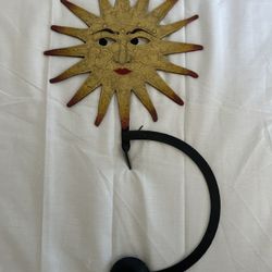 SUN FACE WITH MOVING EYES WEIGHTED BOTTOM VINTAGE HAND PAINTED PIVOTING METAL