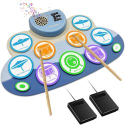 Electric Drum Set, Drum Practice Pad - with Speaker & Battery, Support DTX Gaming.Roll-Up E Drum Kit