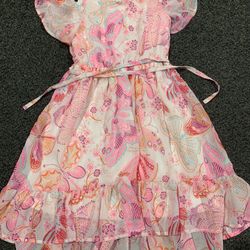 Place brand girls size 7/8 pink butterfly and floral print cold-shoulder flutter sleeves and flowy tiered ruffled, high-low hem dress and a matching t