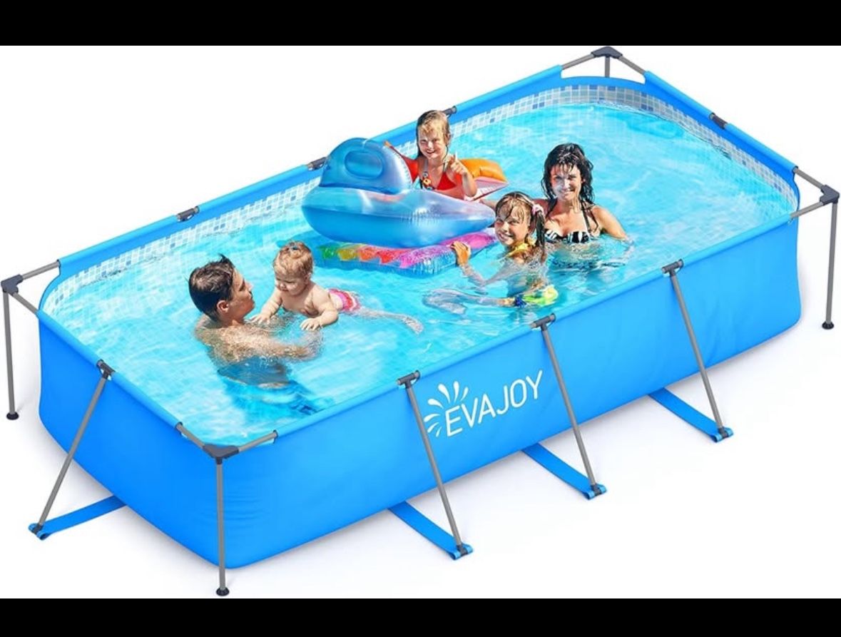 14ft x 7ft x 33in Metal Frame Swimming Pool, Outdoor Rectangular Above-Ground Pool with Steel Frame
