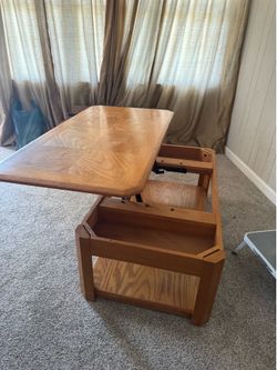 Vintage solid oak lift-top coffee table