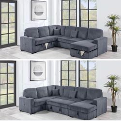 $649-4Piece Convertible Sectional  Sleeper Sofa ,Chaise Storage ,Sofa Storage & USB Ports 98” x 103” x 61” x36”H