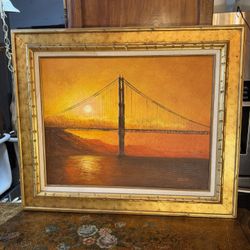 Mid Century Oil On Canvas Amazing Colors, Golden Gate Bridge