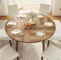 47.2-Inch Round Dining Table for 4-6 People Circle Kitchen Table with Tapered Legs, Curved Transitions, for Dining Room, Kitchen, MAEZO Collection, Ho