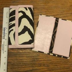 Zebra / Pink Trim Leather Trifold Wallet & Check Book Cover Set