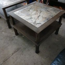 1 Or 2 Wooden End Tables With Glass Inserts