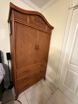 Rattan Wicker Armoire with Drawers