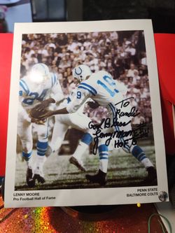 LENNY MOORE HAND SIGNED 8x10 PHOTO+COA BALTIMORE COLTS POSE WITH UNITAS