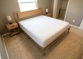 King Bed Frame with Wood Headboard and mattress