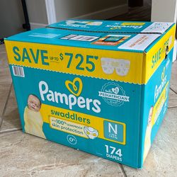 Pampers Swaddlers Diapers, Size N, 174 pieces