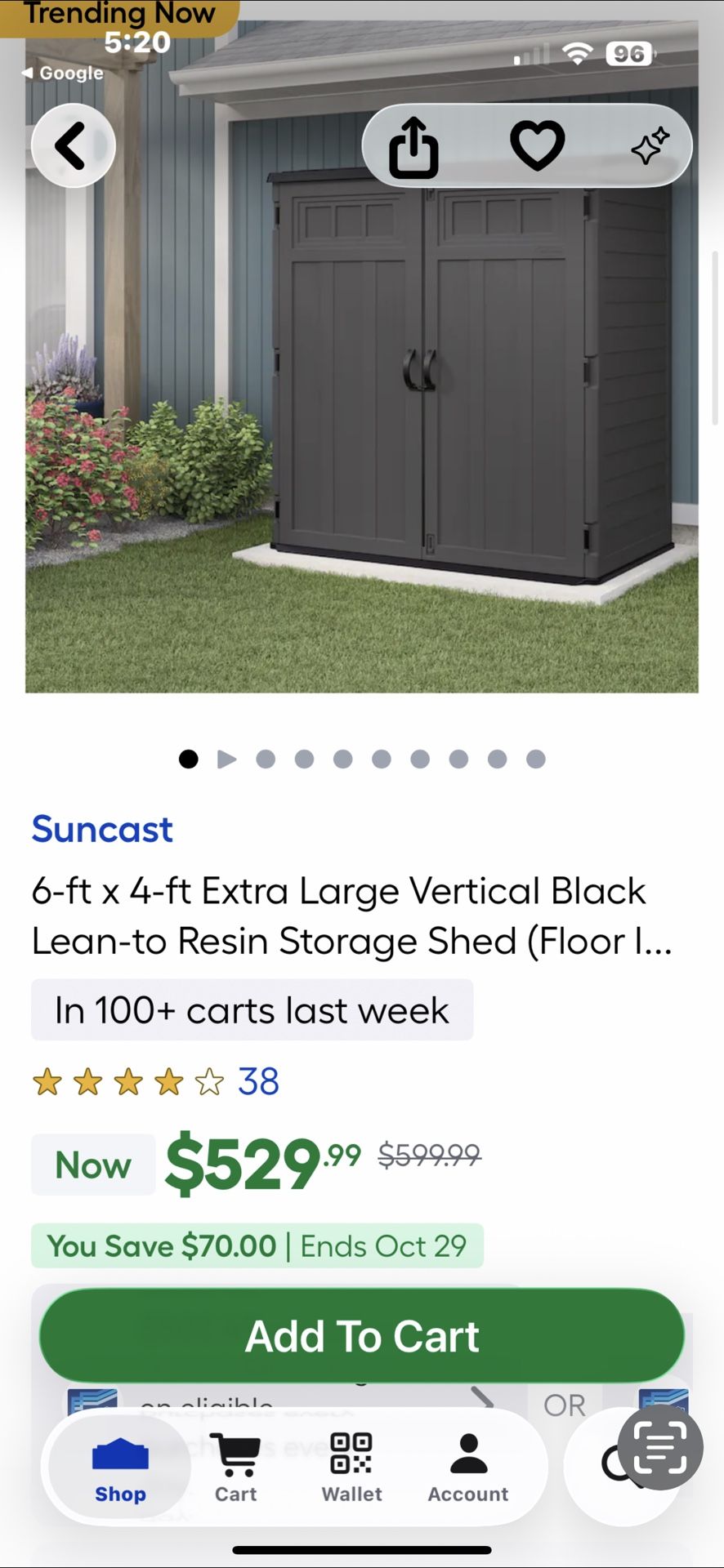 Suncast 6-ft x 4-ft Extra Large Vertical Black Lean-to