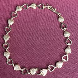 14k Yellow Gold Hearts Bracelet 7.5" Long 
