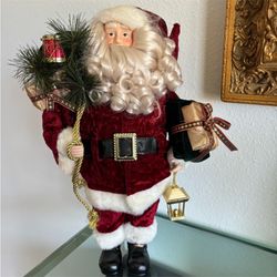 Vintage standing Santa carrying a lantern and a bag of toys 18 inches