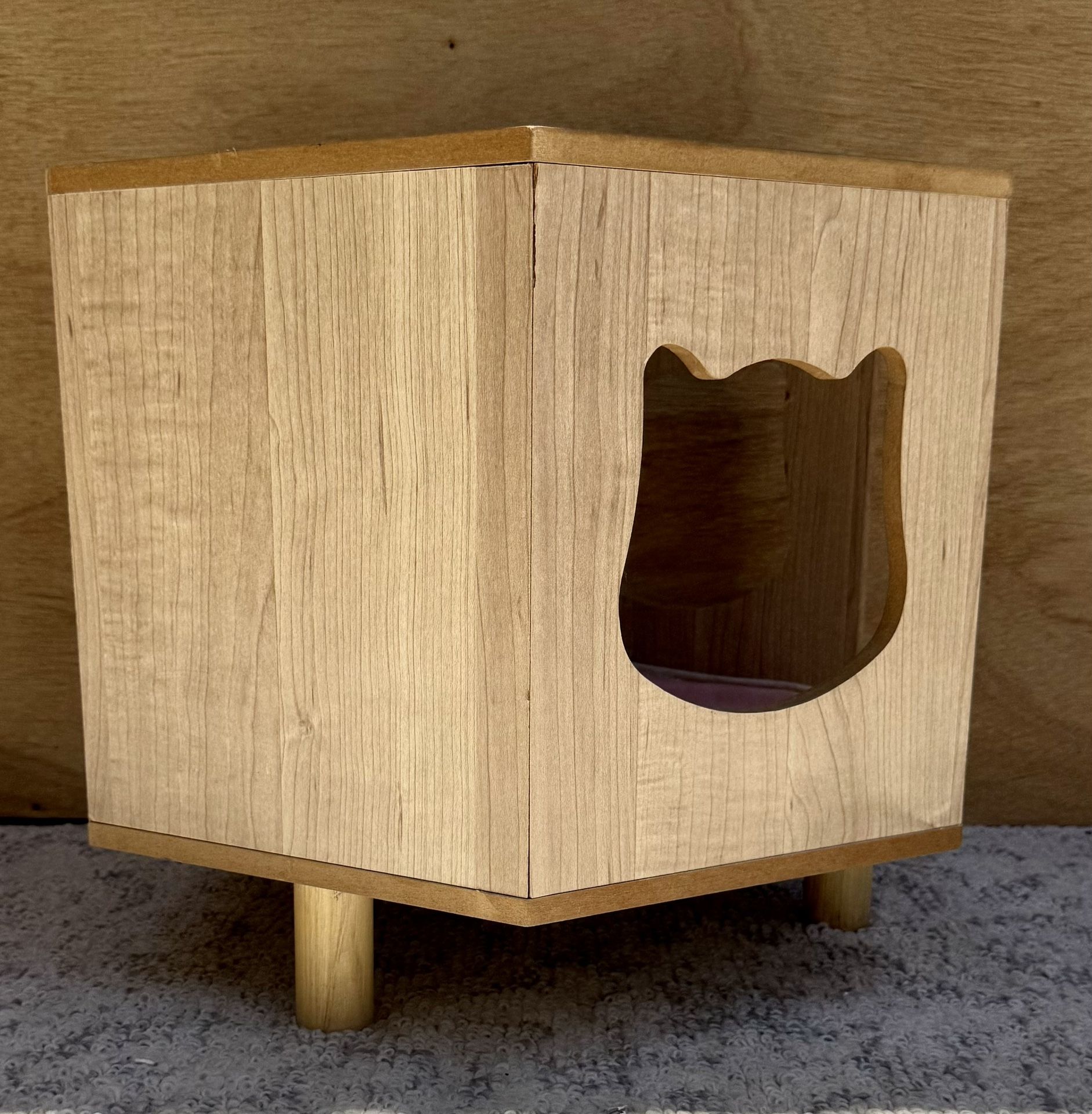 Modern Wood Cat Bed / Hideaway with Pink Cushion