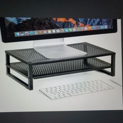 2-Tier Metal Laptop/PC/Printer/Monitor Stand Riser-Black 50lb Max