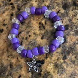 Handmade Purple And Clear Beads Charm Bracelet 