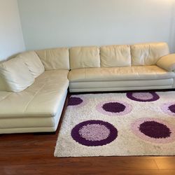 Large Genuine Leather Beige Cream Sectional Sofa Couch 