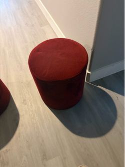 Set of 2 Burgundy Velvet Ottoman Stools – Like New