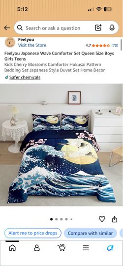 Feelyou Japanese Wave Comforter Set Queen Size Boys Girls Teens Kids Cherry Blossoms Comforter Hokusai Pattern Bedding Set Japanese Style Duvet Set Ho