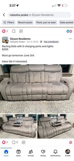Reclining Sofa with 5 charging stations