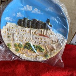 9 Inch Handmade Hand Painted In Greece Greek Plaster Patmos Wall Plate Imported From Greece