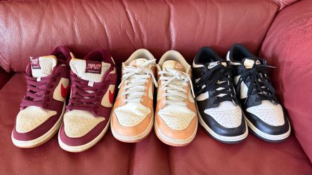 3 pairs of Nike dunks. Size 8W 6M skate like a girl, pandas, rose whisper