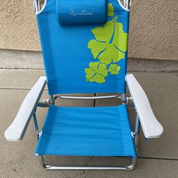 Nautica 5 Positions Heavy Duty Folding Aloha Beach Chair With Towel Rack & Drink Holder & Head Rest
