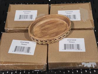 4x Rustic Poly Resin Soap Dish Lot Sweet Home Collection Brown Wicker Design