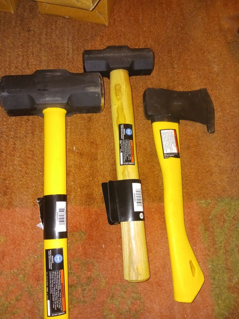 One And A Half Pound Hatchet 4 Lb Hickory Handle Hammer 10 Lb Sledge Hammer