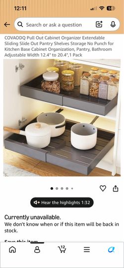 Kitchen Base Cabinet  Width 12.4" to 20.4", ", 1 Pack