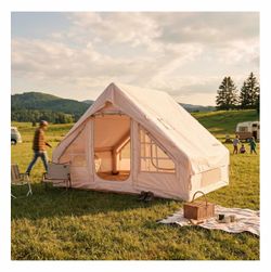 Homevol - Inflatable Camping for 4-6 Person Tent with Pump & 18 Stakes, 10-Min Setup Waterproof Oxford Glamping Tent with Skylight - Light Khaki