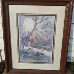 'Two Boys Fishing' By R. Adair Framed Art Print Vintage 80s