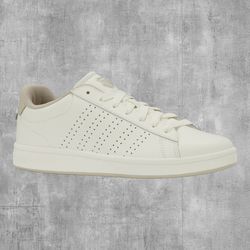 K-Swiss Court Base II White Leather Sneakers Men's 11.5 Gray Beige 04411-127-M