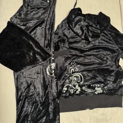 BCBGMAXAZRIA black velour tracksuit with silver 