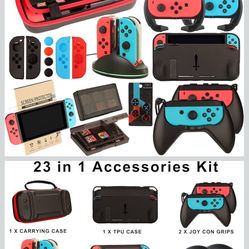 Switch Accessories Bunate for Nintendo switch: Carrying Lase, Screen Protector, Joycon Grips, Steering Wheels, Charging Dock, Playstand, Comfort Joy-C