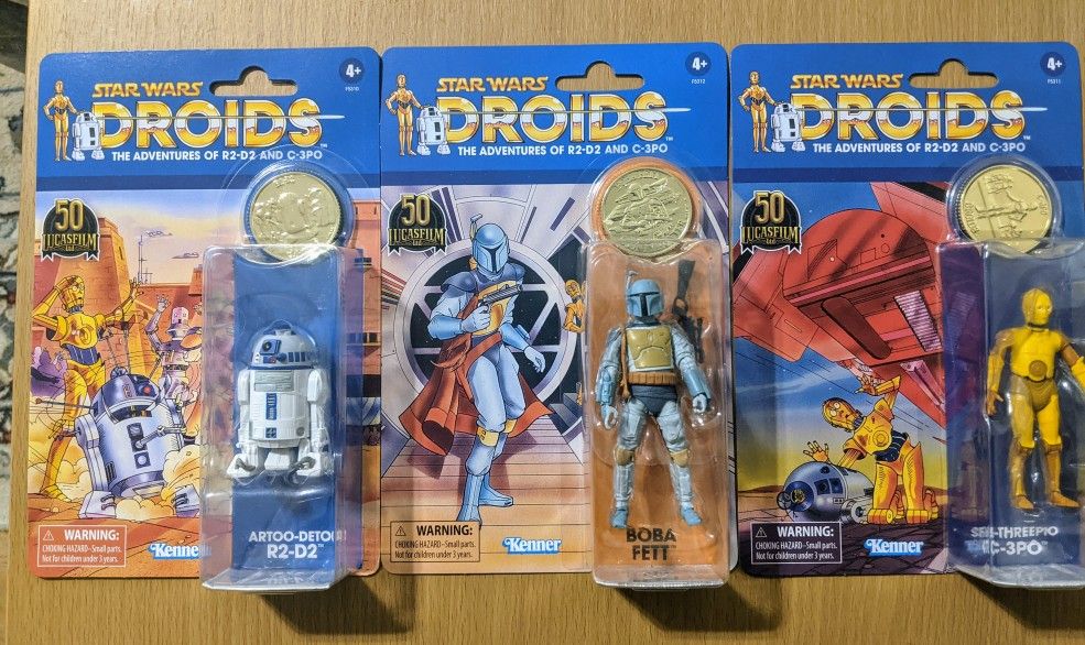 Star Wars Collection Droids Hasbro Boba Fett R2D2 C3PO Set Coins  50th Sealed