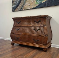 Bombe Chest of Drawers with Woven Rattan Front