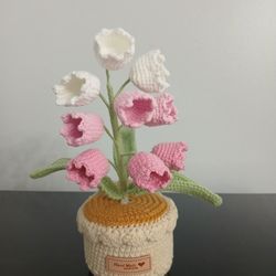 Handmade Crochet Lily Of The Valley In Pot