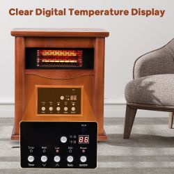 1500W Electric Infrared Quartz Indoor Space Heater W/ LED Digital Screen, Remote
