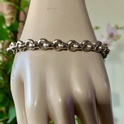 Vintage Solid Sterling Silver Bracelet  8 inch Rolo Chain Unisex -  Weights 34.00 Grams 