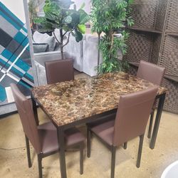 Beautiful 5 Pc Brown Faux Marble Dining Set 