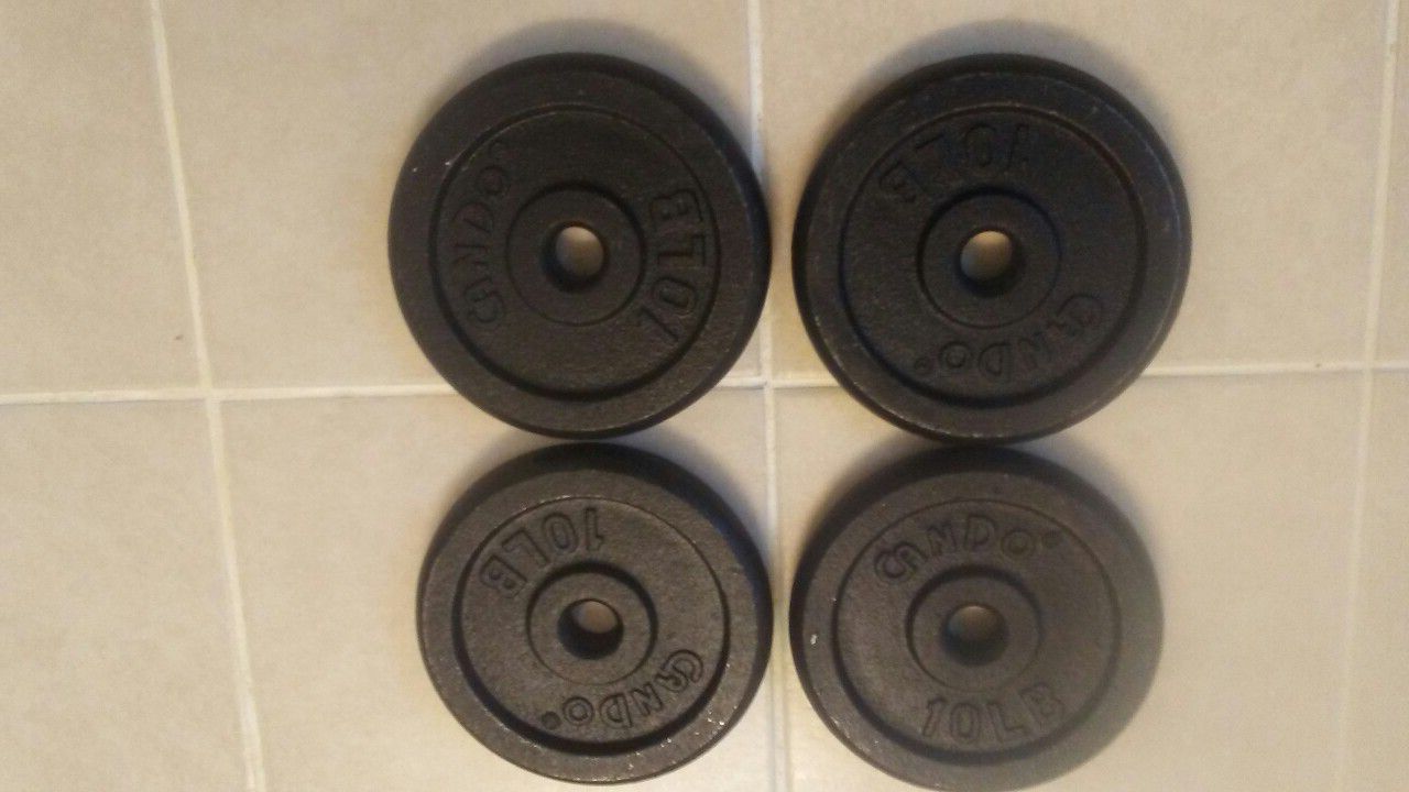 (4) CanDo Standard 10 lb. plates for home gym use.